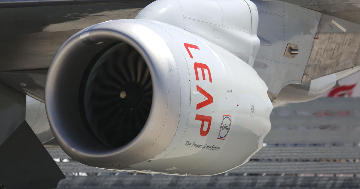 CFM International’s Leap 1B engine began flight testing on GE’s Boeing 747 flying test bed in late April.