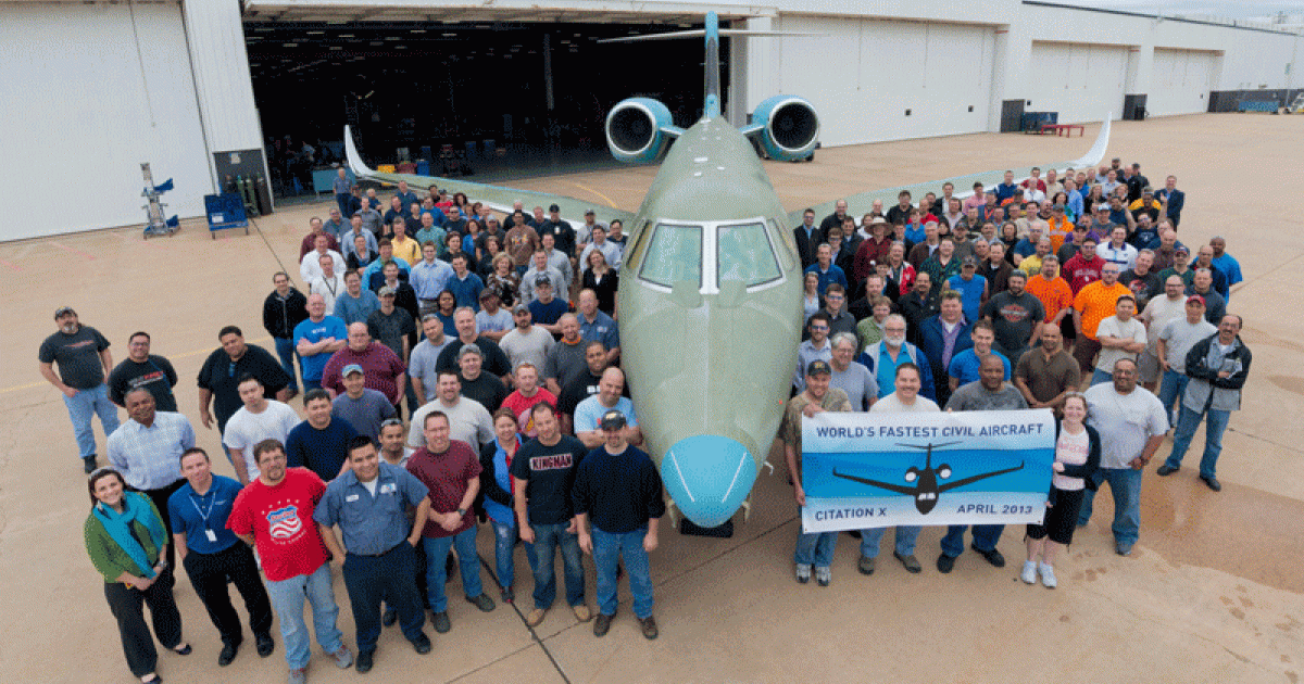 Cessna Aircraft rolled out the first production copy of the new Citation X yesterday at its Wichita manufacturing facility.